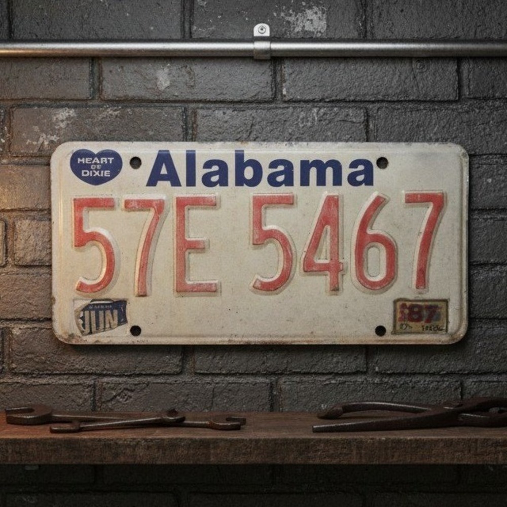 Alabama Vintage License Plate 57E 5467 Heart of Dixie 1987 Metal Tag Decor
